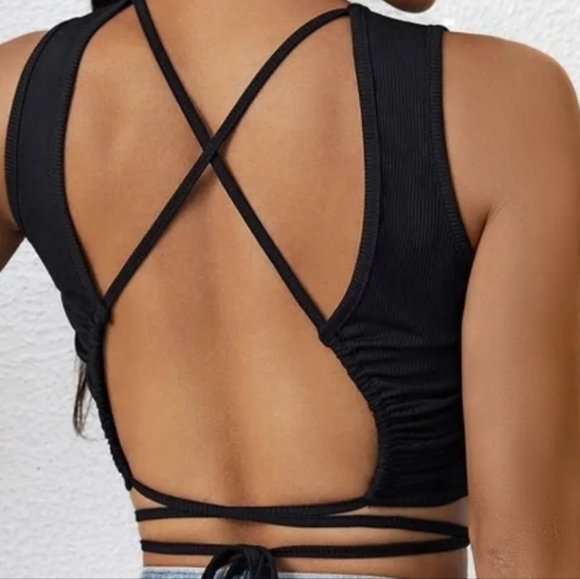 Tie Backless Black Top - Picture 2 of 3